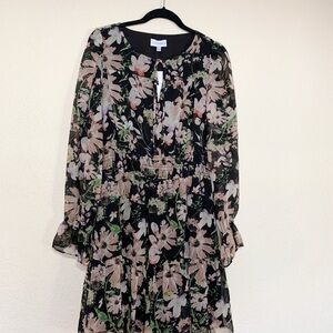 Lucy Paris Black and Pink Floral Long Sleeve Dress